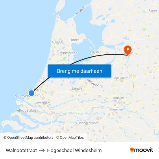 Walnootstraat to Hogeschool Windesheim map
