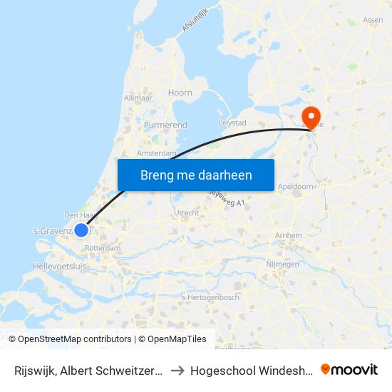 Rijswijk, Albert Schweitzerlaan to Hogeschool Windesheim map