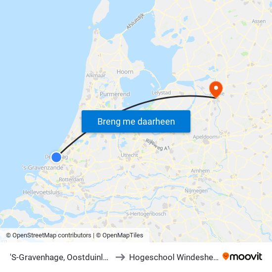 'S-Gravenhage, Oostduinlaan to Hogeschool Windesheim map