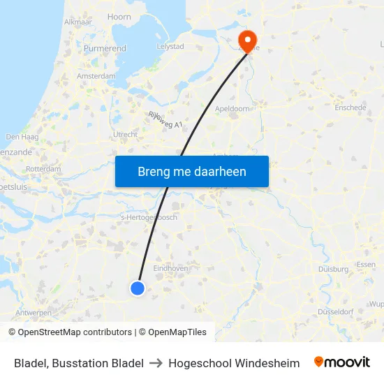 Bladel, Busstation Bladel to Hogeschool Windesheim map