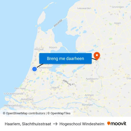 Haarlem, Slachthuisstraat to Hogeschool Windesheim map