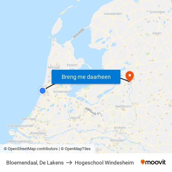 Bloemendaal, De Lakens to Hogeschool Windesheim map