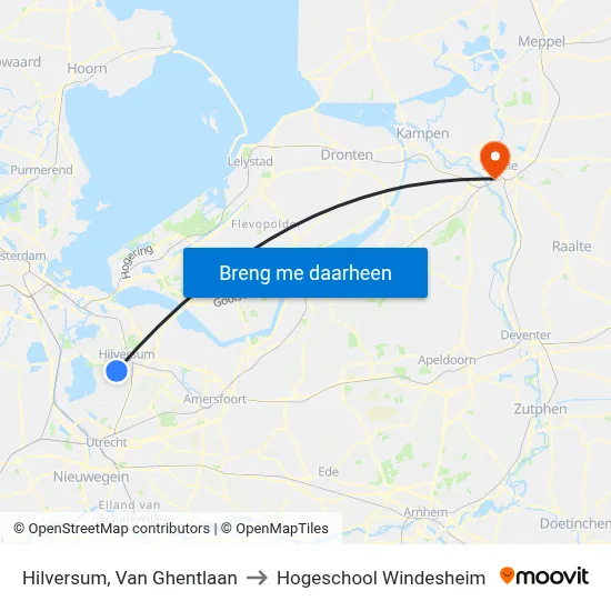 Hilversum, Van Ghentlaan to Hogeschool Windesheim map