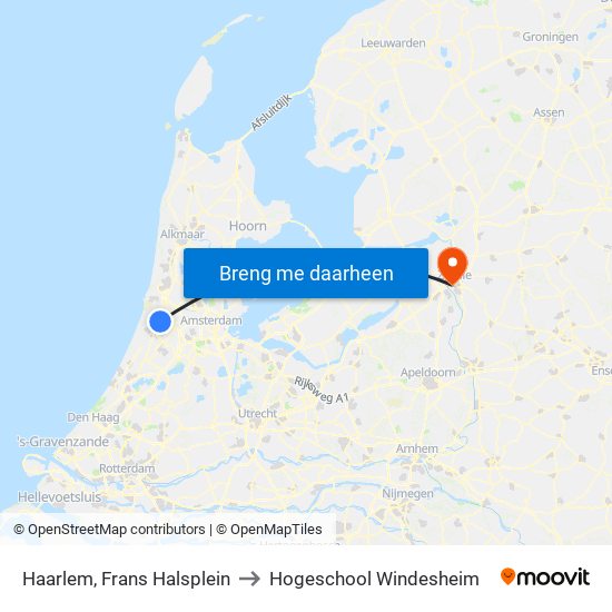 Haarlem, Frans Halsplein to Hogeschool Windesheim map