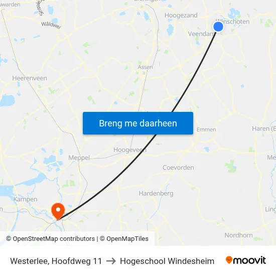 Westerlee, Hoofdweg 11 to Hogeschool Windesheim map