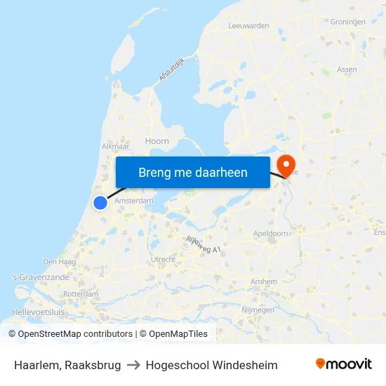 Haarlem, Raaksbrug to Hogeschool Windesheim map