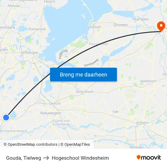 Gouda, Tielweg to Hogeschool Windesheim map