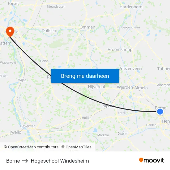 Borne to Hogeschool Windesheim map