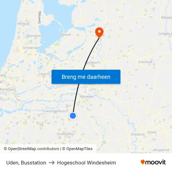 Uden, Busstation to Hogeschool Windesheim map