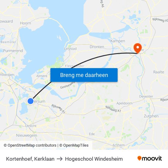 Kortenhoef, Kerklaan to Hogeschool Windesheim map