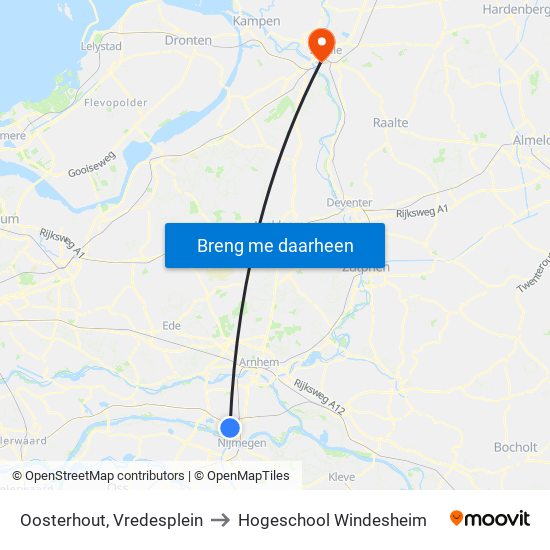 Oosterhout, Vredesplein to Hogeschool Windesheim map
