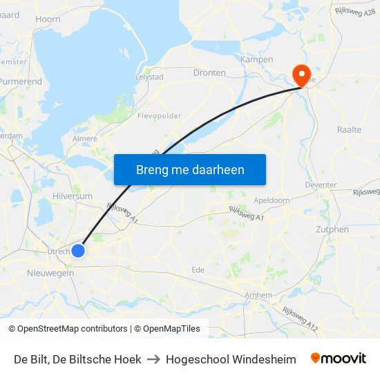 De Bilt, De Biltsche Hoek to Hogeschool Windesheim map
