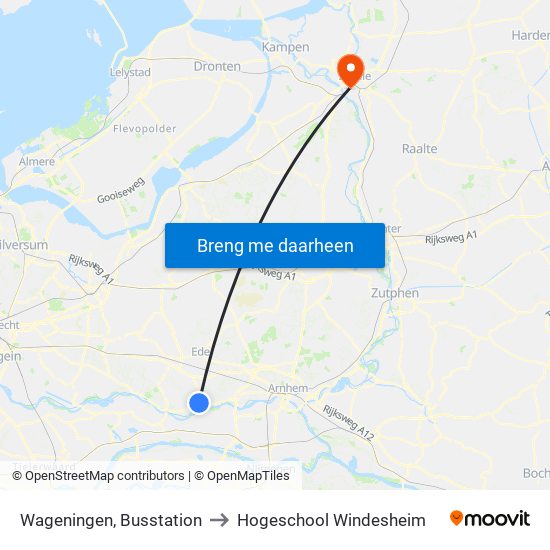 Wageningen, Busstation to Hogeschool Windesheim map
