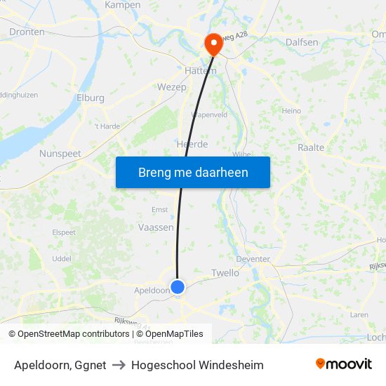 Apeldoorn, Ggnet to Hogeschool Windesheim map