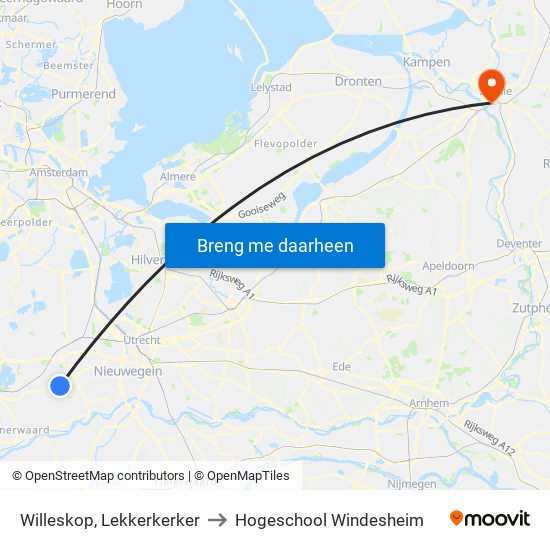 Willeskop, Lekkerkerker to Hogeschool Windesheim map