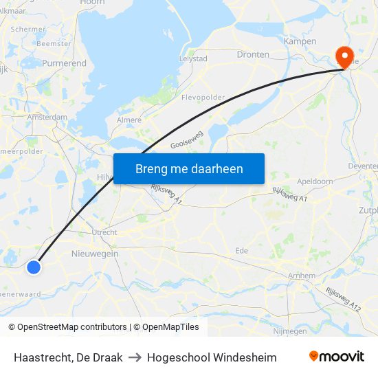 Haastrecht, De Draak to Hogeschool Windesheim map