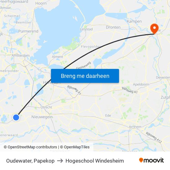 Oudewater, Papekop to Hogeschool Windesheim map