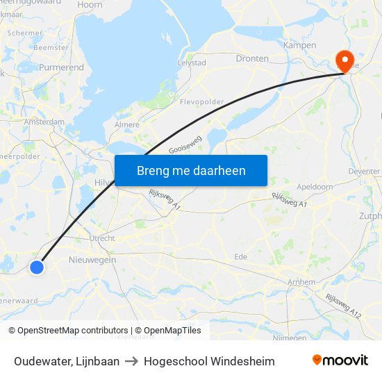 Oudewater, Lijnbaan to Hogeschool Windesheim map