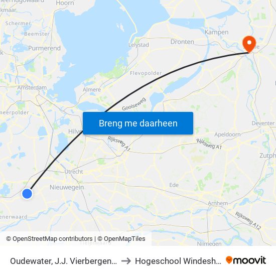 Oudewater, J.J. Vierbergenweg to Hogeschool Windesheim map