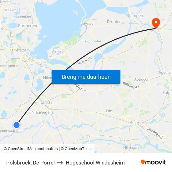 Polsbroek, De Porrel to Hogeschool Windesheim map