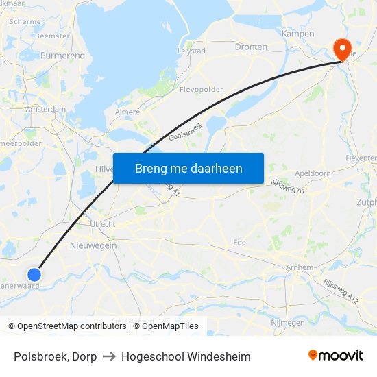 Polsbroek, Dorp to Hogeschool Windesheim map
