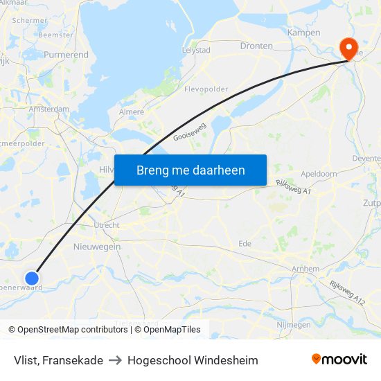 Vlist, Fransekade to Hogeschool Windesheim map
