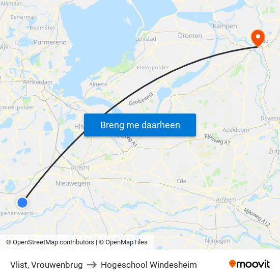 Vlist, Vrouwenbrug to Hogeschool Windesheim map