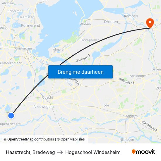 Haastrecht, Bredeweg to Hogeschool Windesheim map