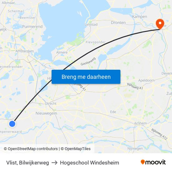 Vlist, Bilwijkerweg to Hogeschool Windesheim map