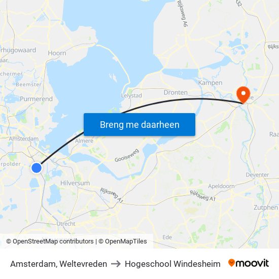 Amsterdam, Weltevreden to Hogeschool Windesheim map