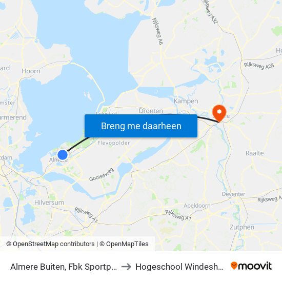 Almere Buiten, Fbk Sportpark to Hogeschool Windesheim map