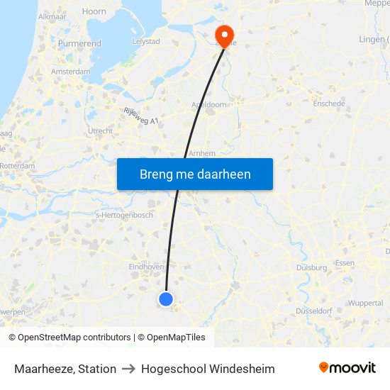 Maarheeze, Station to Hogeschool Windesheim map