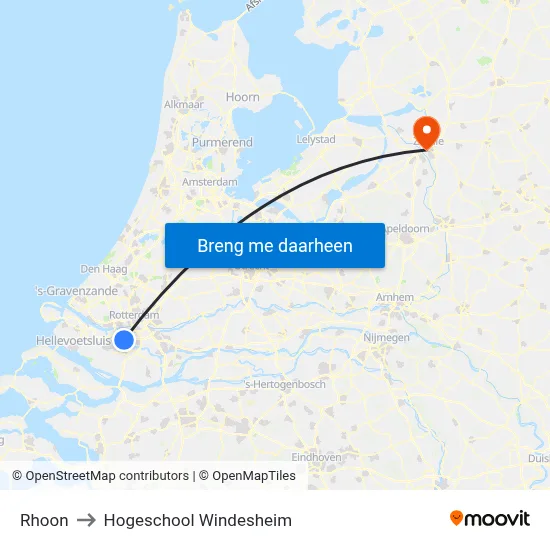 Rhoon to Hogeschool Windesheim map