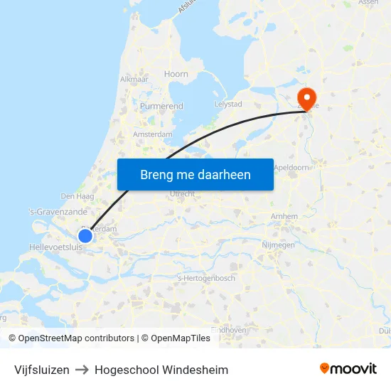 Vijfsluizen to Hogeschool Windesheim map