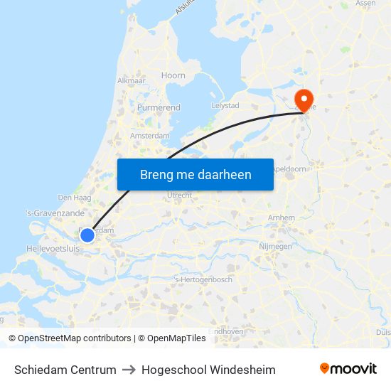 Schiedam Centrum to Hogeschool Windesheim map