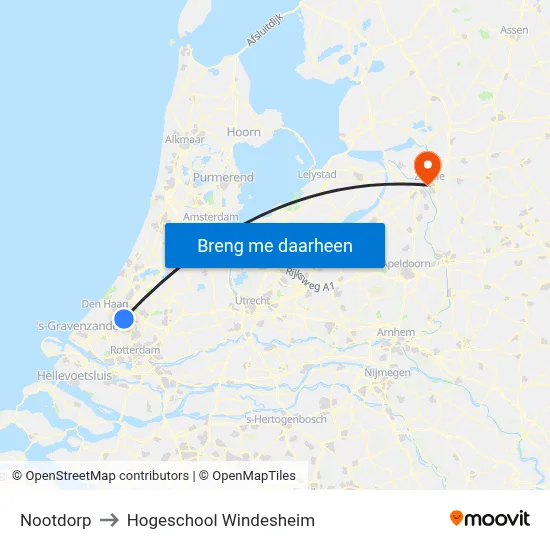Nootdorp to Hogeschool Windesheim map