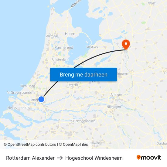 Rotterdam Alexander to Hogeschool Windesheim map