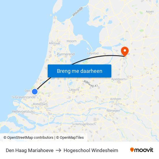 Den Haag Mariahoeve to Hogeschool Windesheim map