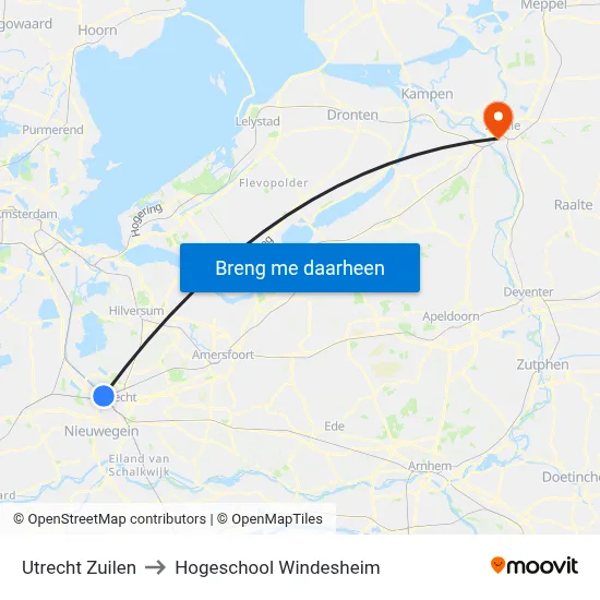 Utrecht Zuilen to Hogeschool Windesheim map