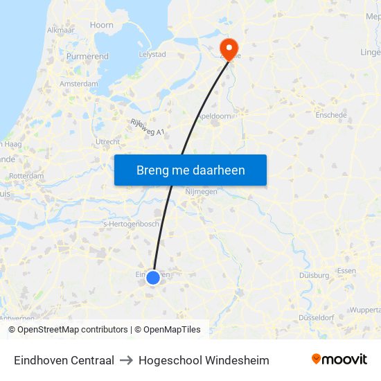 Eindhoven Centraal to Hogeschool Windesheim map