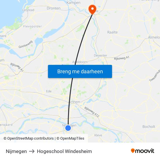 Nijmegen to Hogeschool Windesheim map