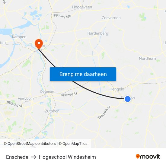 Enschede to Hogeschool Windesheim map