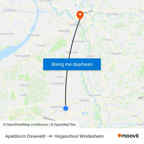 Apeldoorn Osseveld to Hogeschool Windesheim map