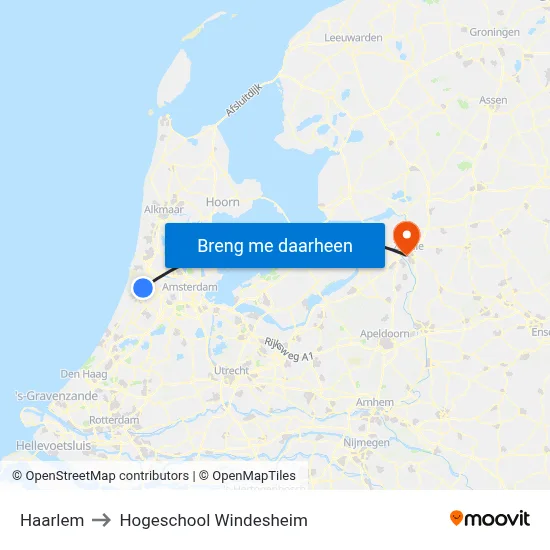 Haarlem to Hogeschool Windesheim map