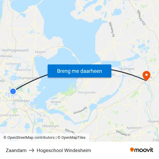 Zaandam to Hogeschool Windesheim map