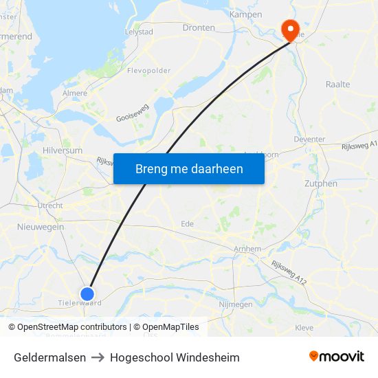 Geldermalsen to Hogeschool Windesheim map