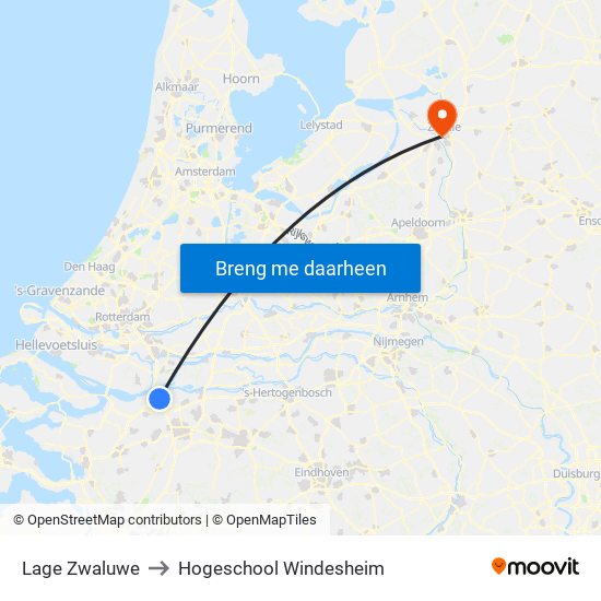 Lage Zwaluwe to Hogeschool Windesheim map
