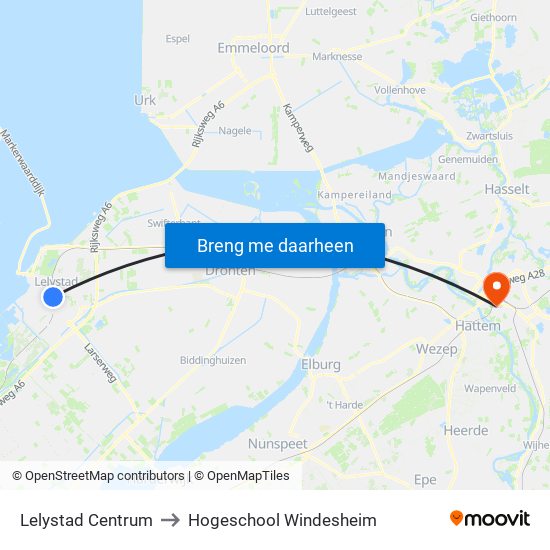 Lelystad Centrum to Hogeschool Windesheim map