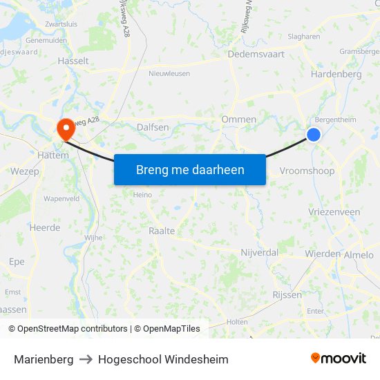 Marienberg to Hogeschool Windesheim map