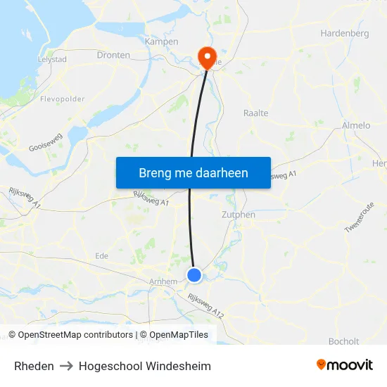 Rheden to Hogeschool Windesheim map